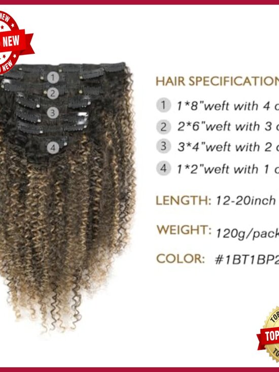 Curly Clip-In Hair Extensions 16 Inch Remy Human Hair 120g